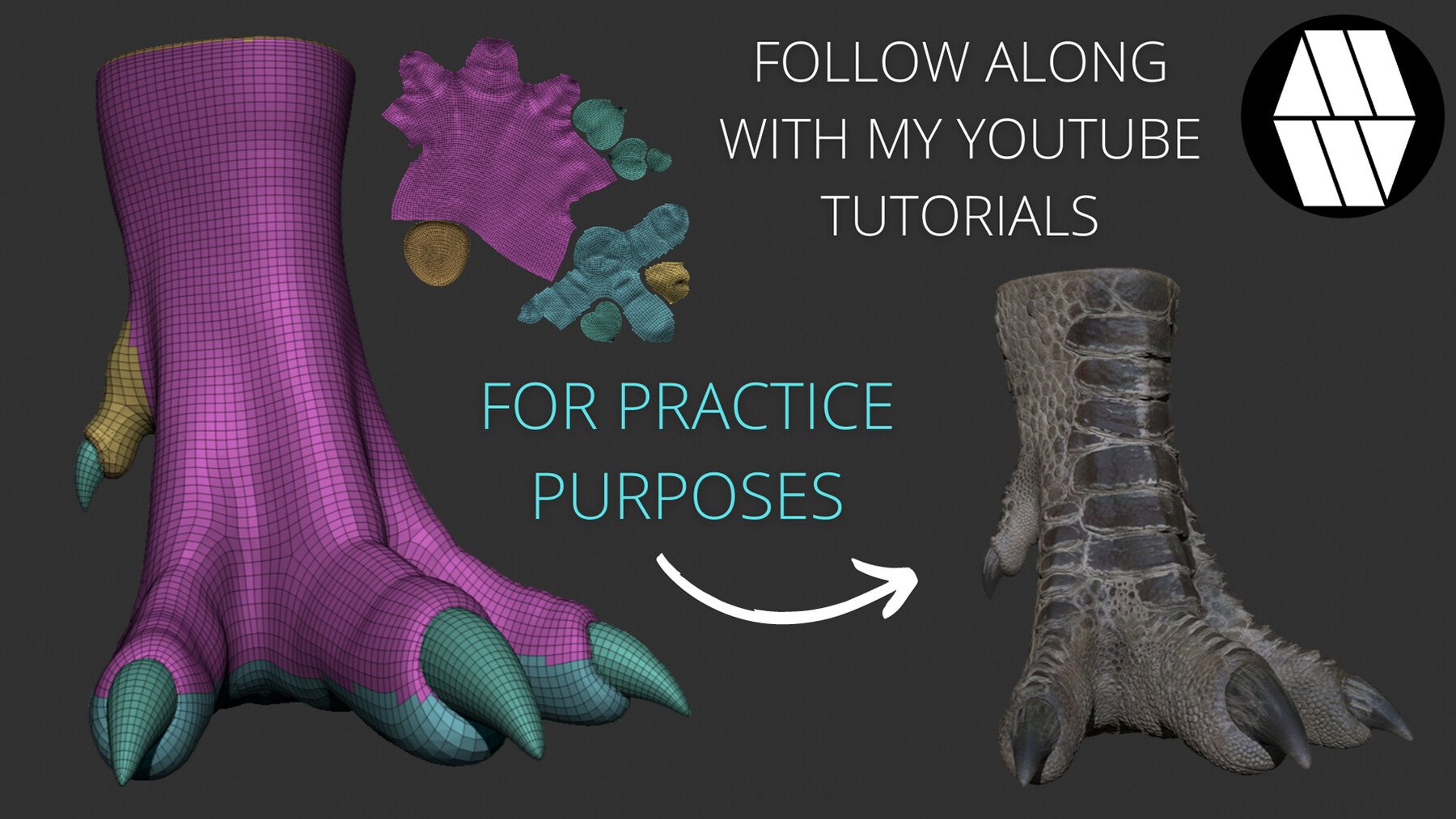 ZBRUSH - Dino Foot Base Mesh - ZTool (with basic UVs)