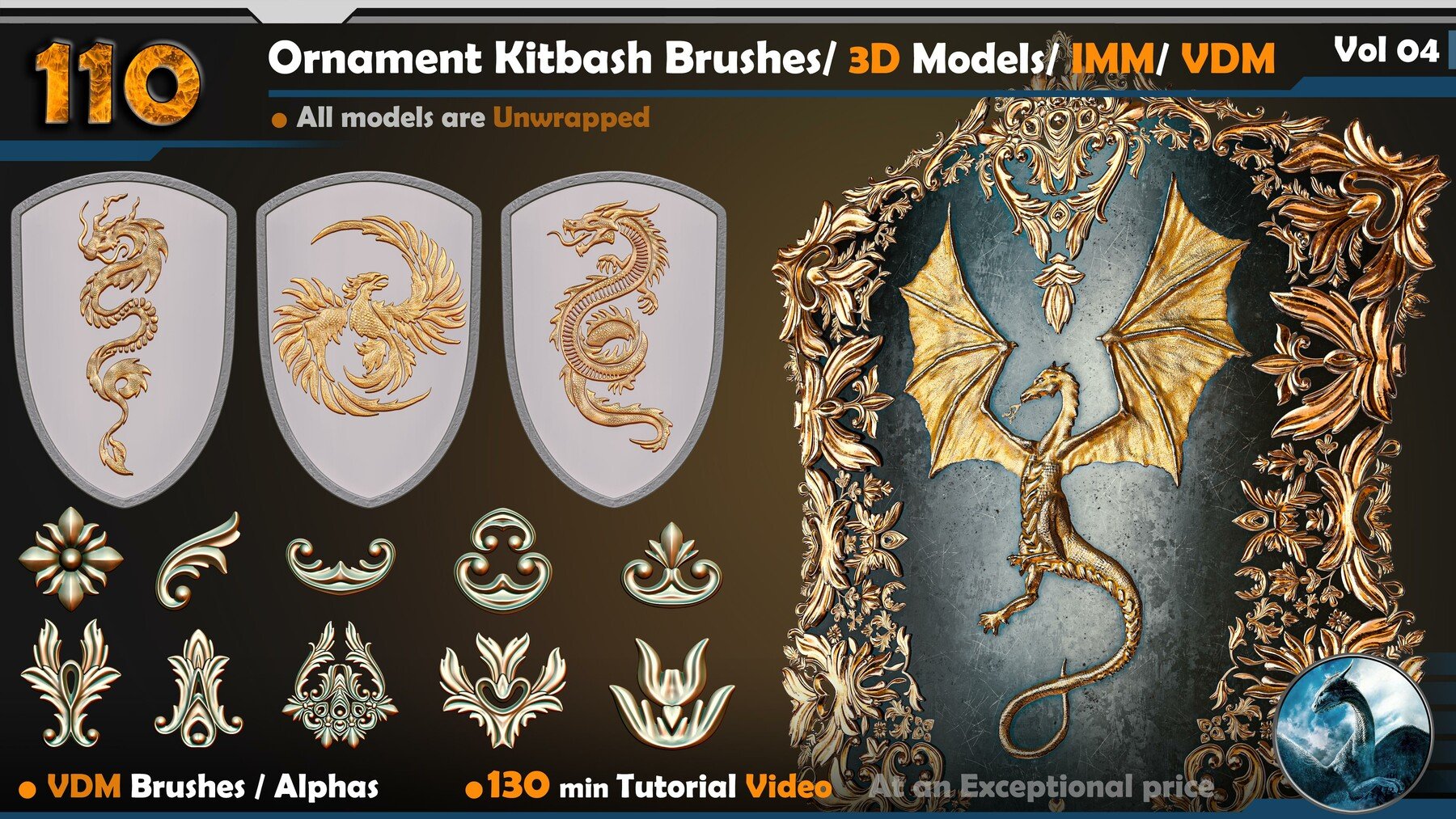 Ornament Kitbash Brushes/ 3D Models/ IMM/ VDM Vol 04