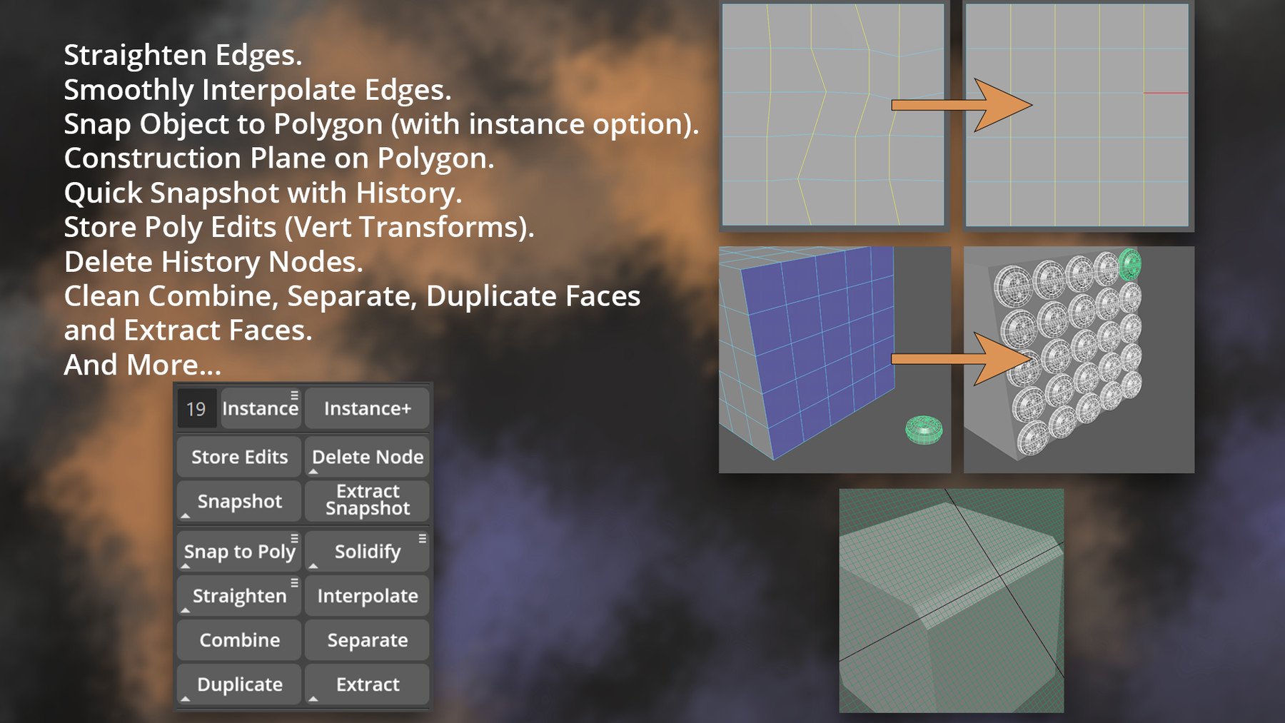 GS Toolbox v1.2 - Maya Modeling Plug-in. Interactive Creasing/Beveling, Fast Instancing and more.