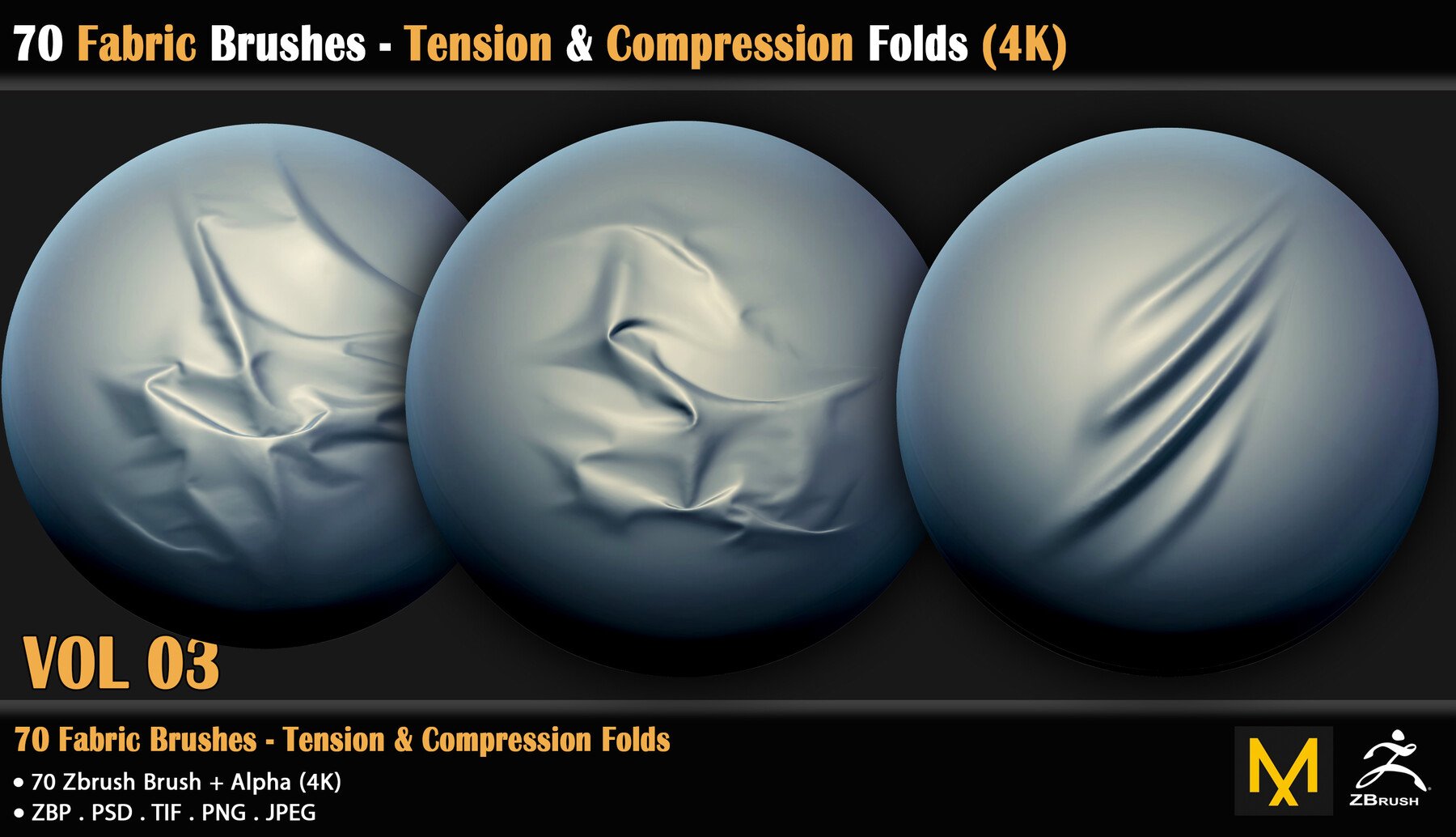 70 Fabric Brushes - Tension & Compression Folds - 4K (VOL 03)