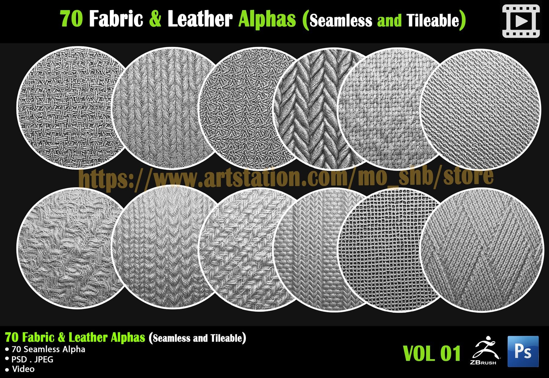 70 Fabric & Leather Alphas (Seamless and Tileable) + Video