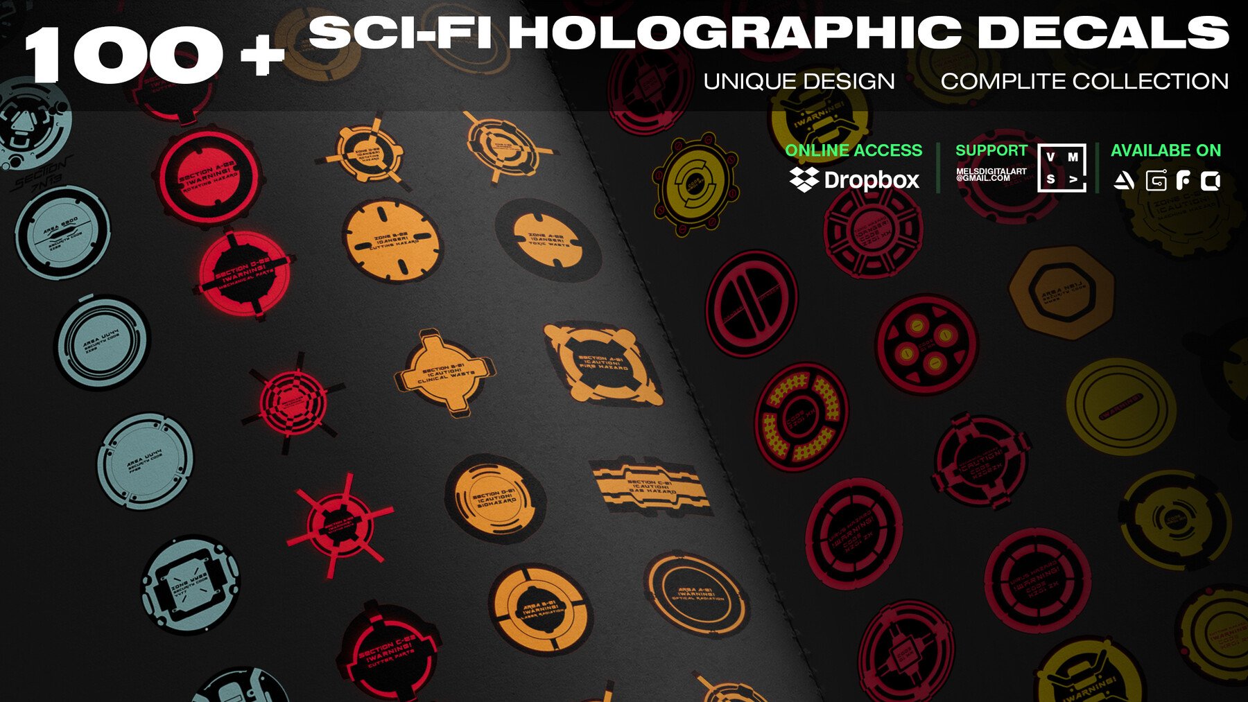 SCI-FI HOLOGRAPHIC DECALS 100+ UNIQUE DESIGN