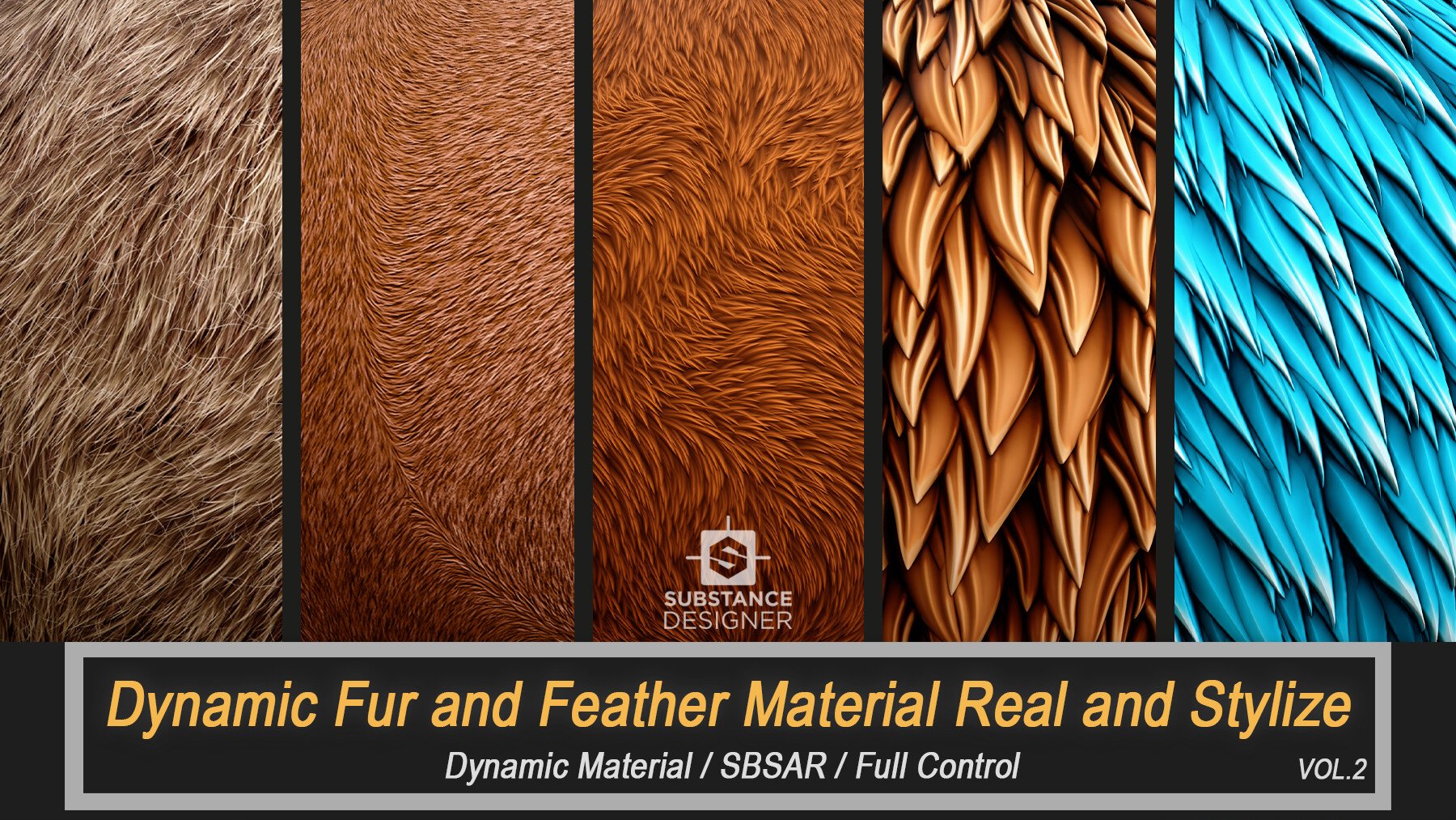 Dynamic Fur and Feather Material Real and Stylized (SBSAR) Vol.2