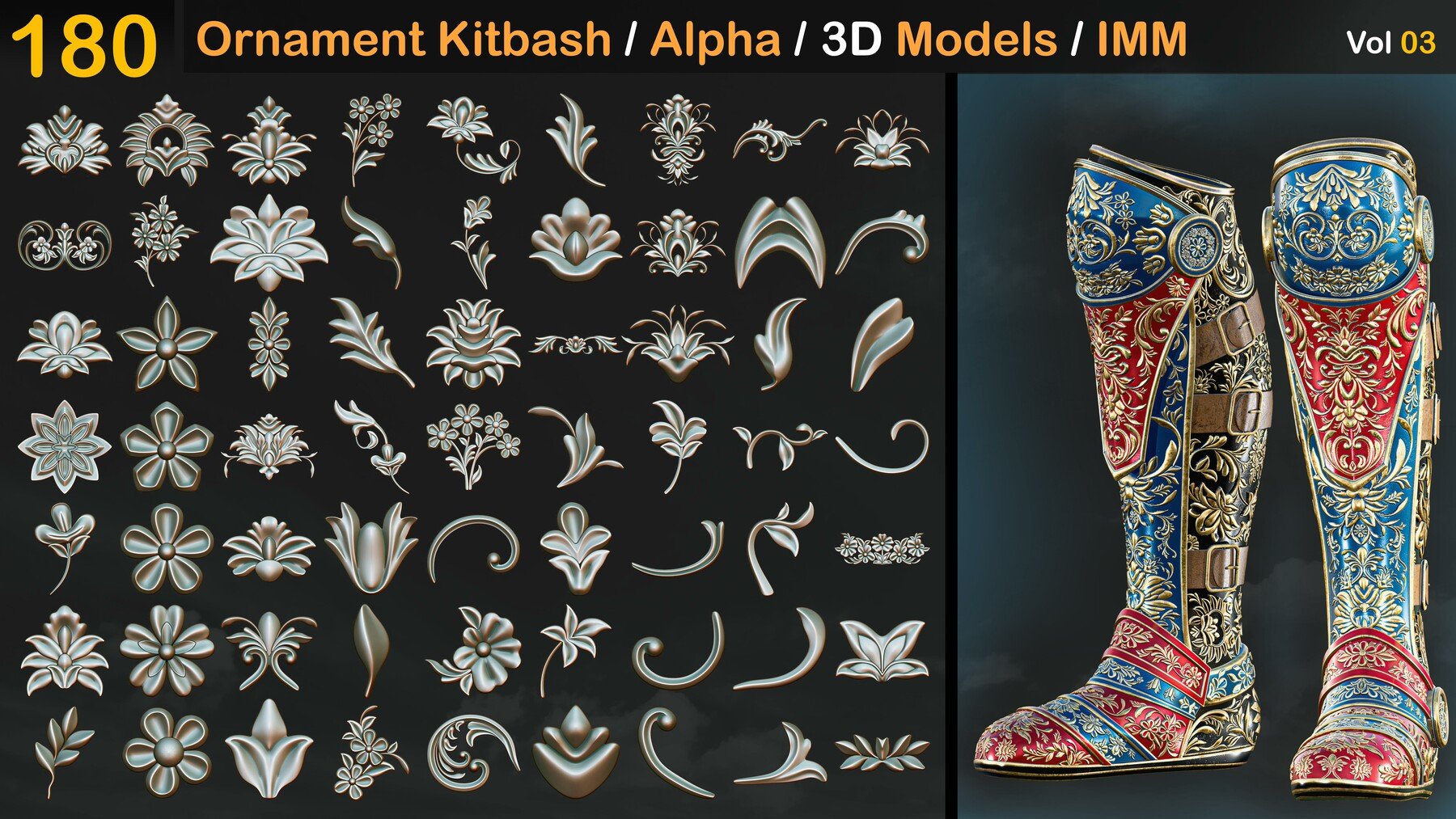 Ornament Kitbash Brushes / Alpha / 3D Models / IMM Vol 03