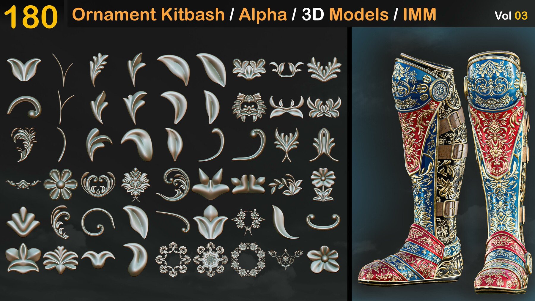 Ornament Kitbash Brushes / Alpha / 3D Models / IMM Vol 03