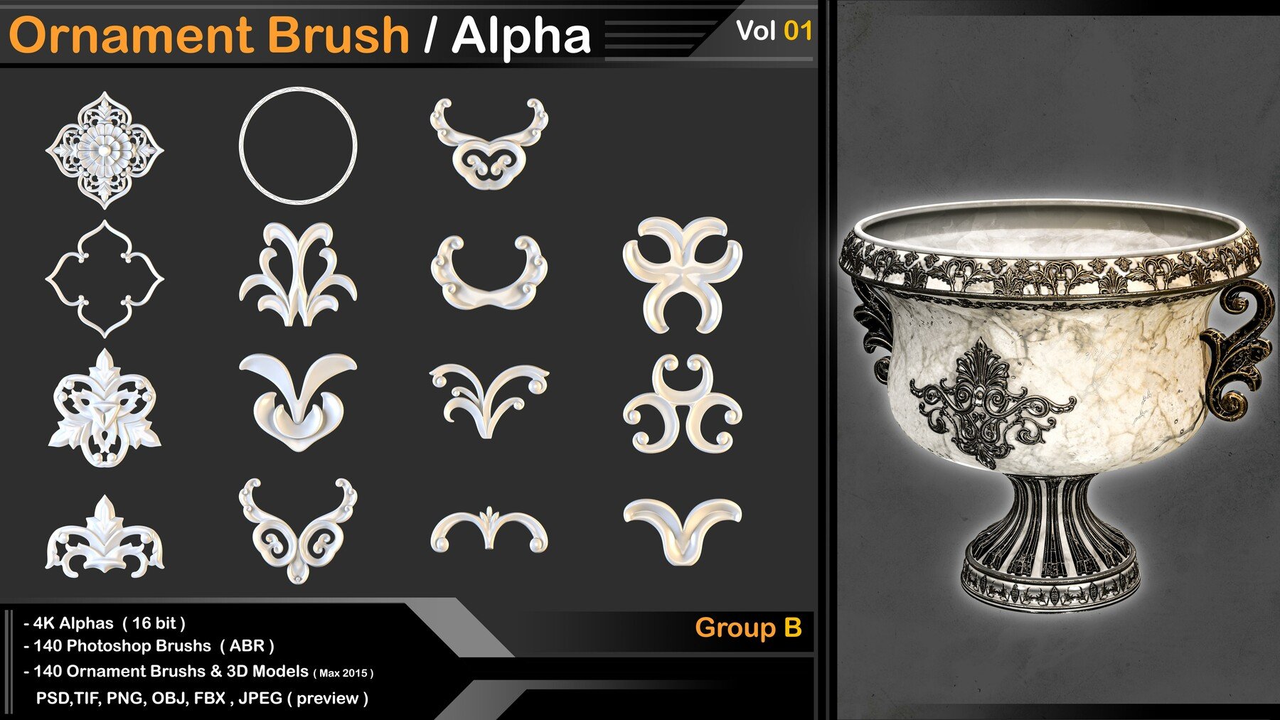 Ornament Kitbash Brushes/ Alpha / 3D Models / IMM vol 01