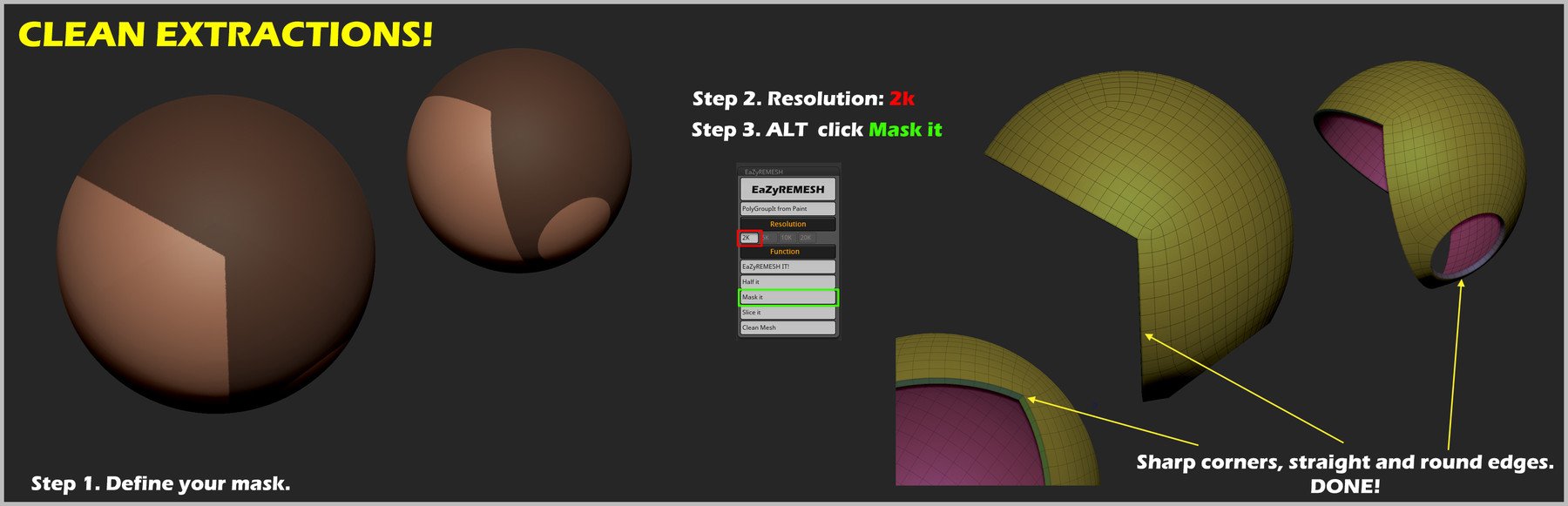 EaZyremesh Tool! A retopology plugin for Zbrush. All Versions.