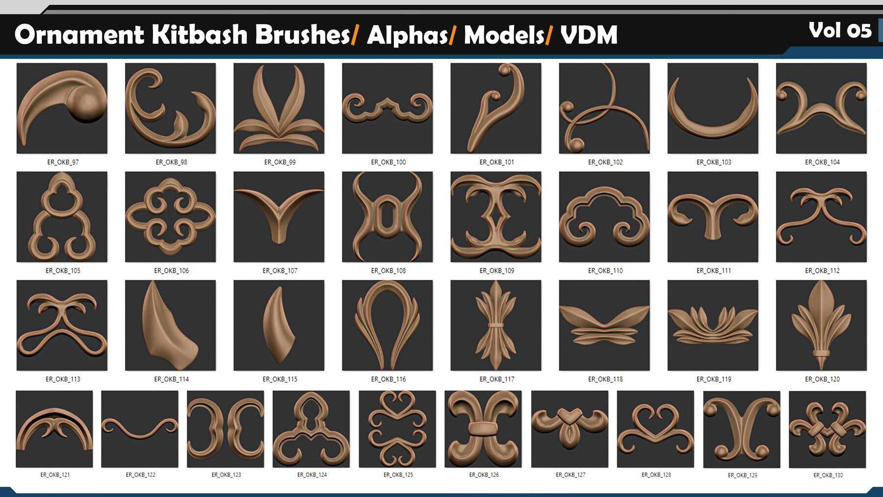 Ornament Kitbash Brushes / Alphas / Models / VDM Vol 05