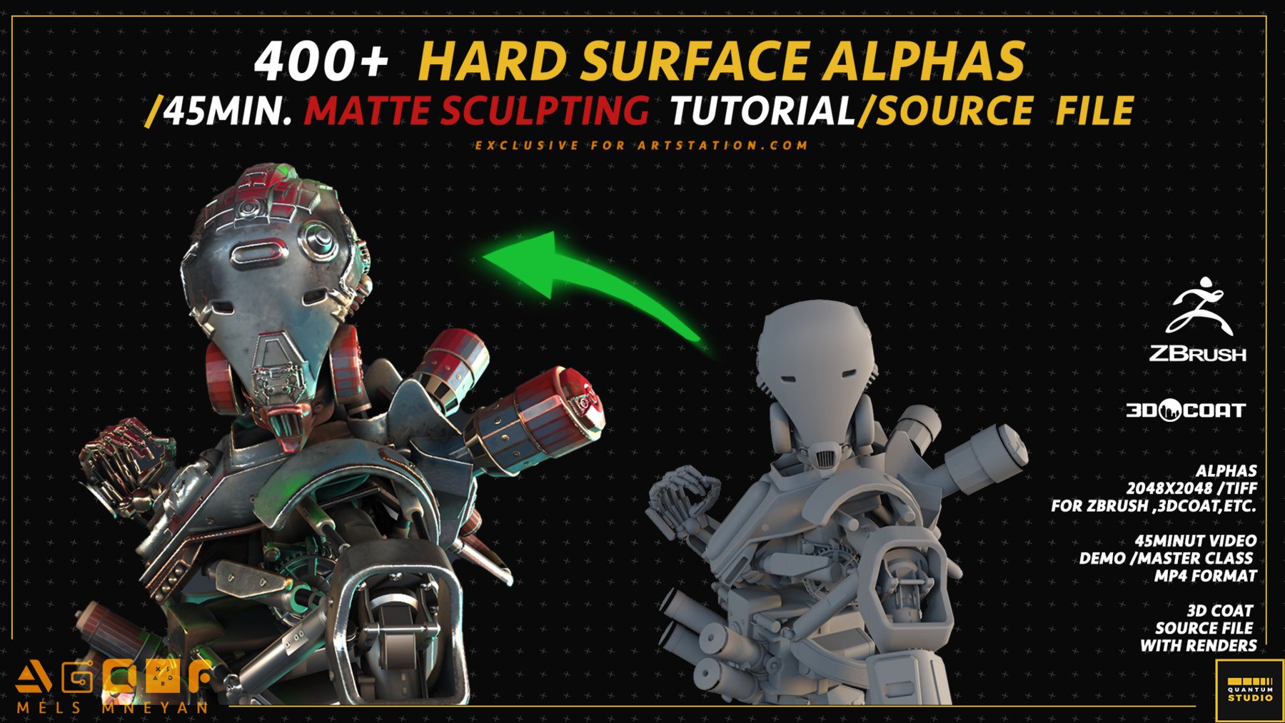 400+ HARD SURFACE ALPHAS / 45MIN. MATTE SCULPTING TUTORIAL / SOURCE FILE