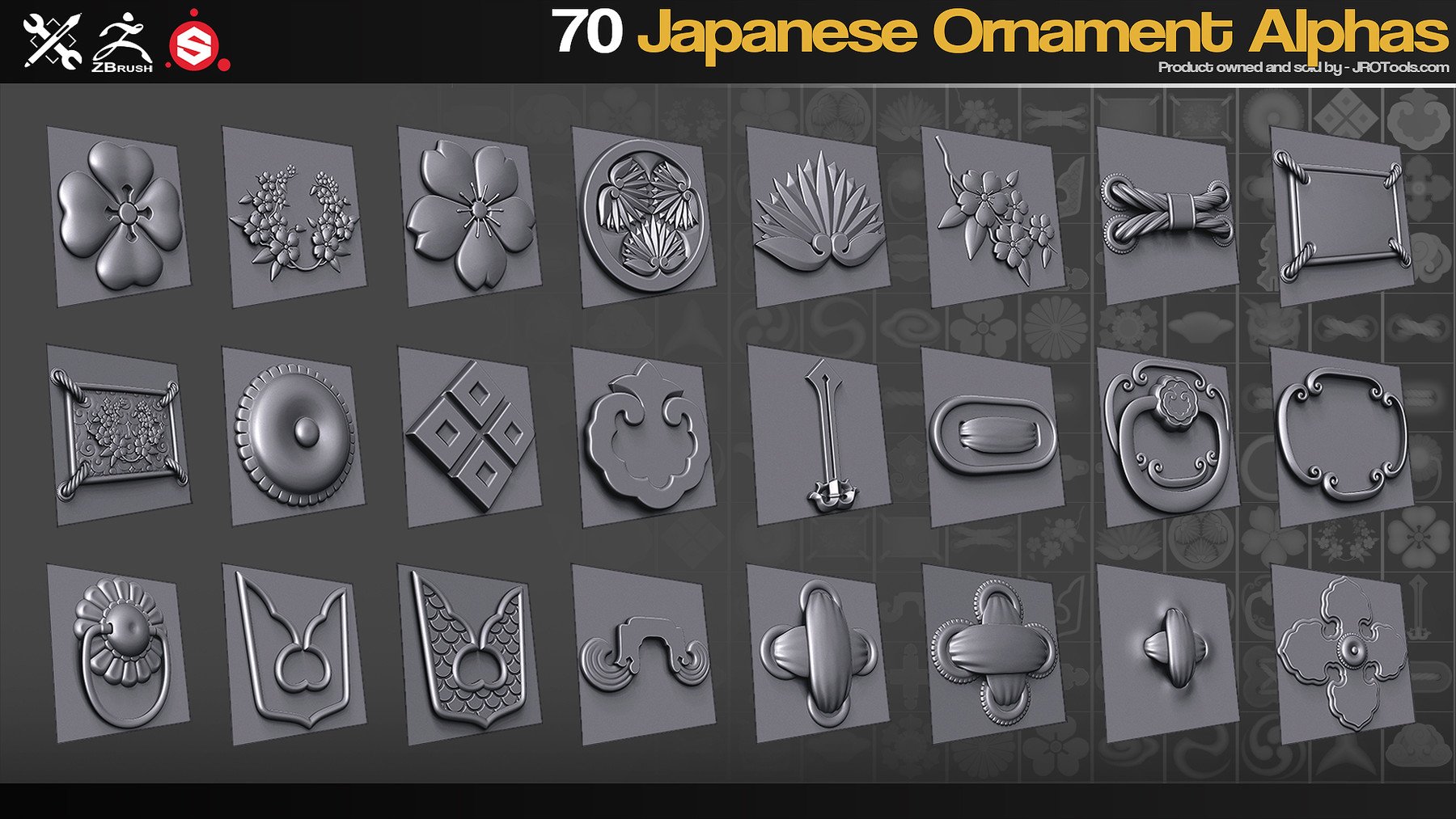 ZBrush/SP - 70 Japanese Ornament Alphas