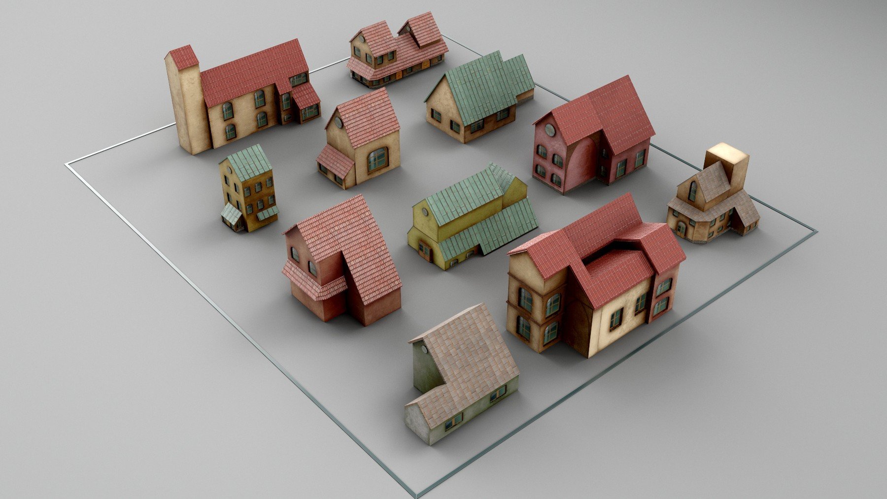 Kitbash Crowd Scene Houses 48 models [UV, Texture, Game ready topology]