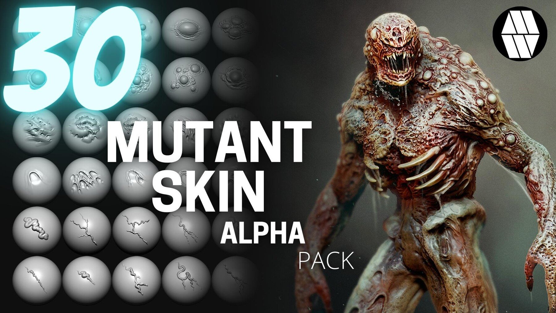 30 Mutant Skin Alphas and VDM Brushes - Custom made Skin Alphas to use in ZBrush