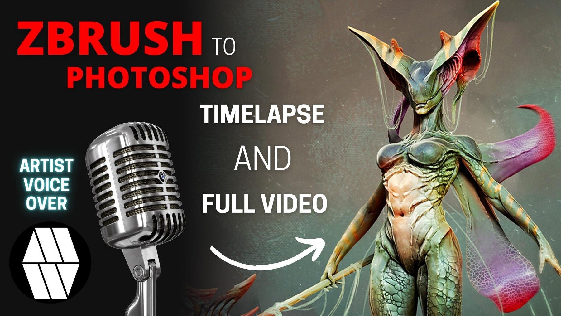 ZBrush to Photoshop 'Forest Demon' Concept - Timelapse Voice Over and Full Video