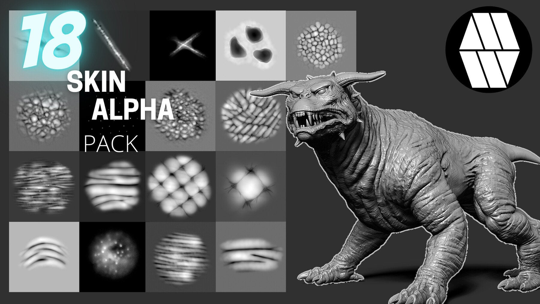 18 Skin Alphas and VDM Brush - Custom made Alphas to use in ZBrush