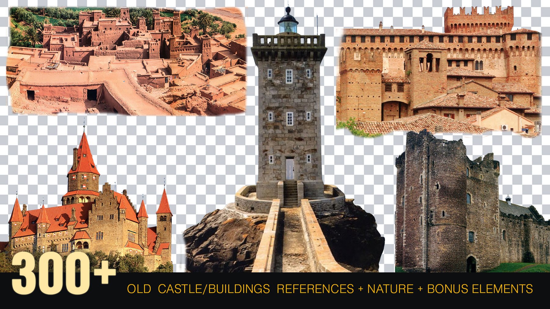 300+Old Castle/Buildings reference Pack+Nature+Bonus [Transparent BG] Perfect For Matte Painting And Photobash