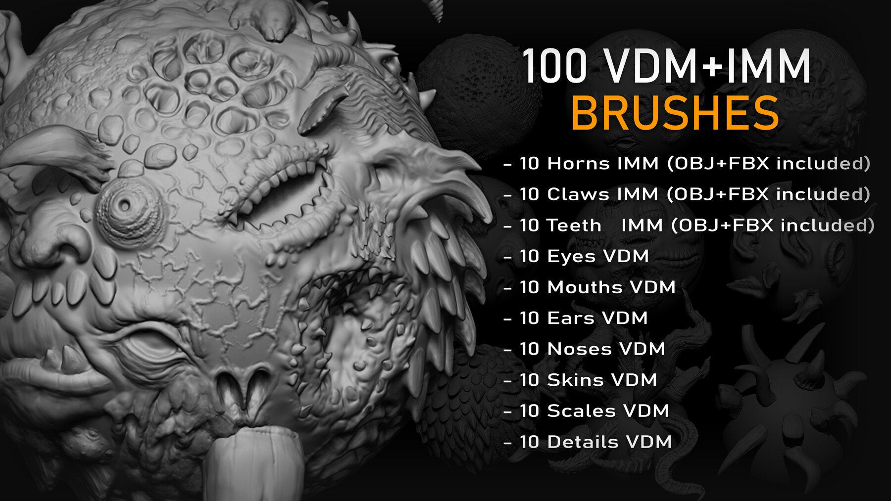 Zbrush + Blender - 100 Creature Brush Mega Pack