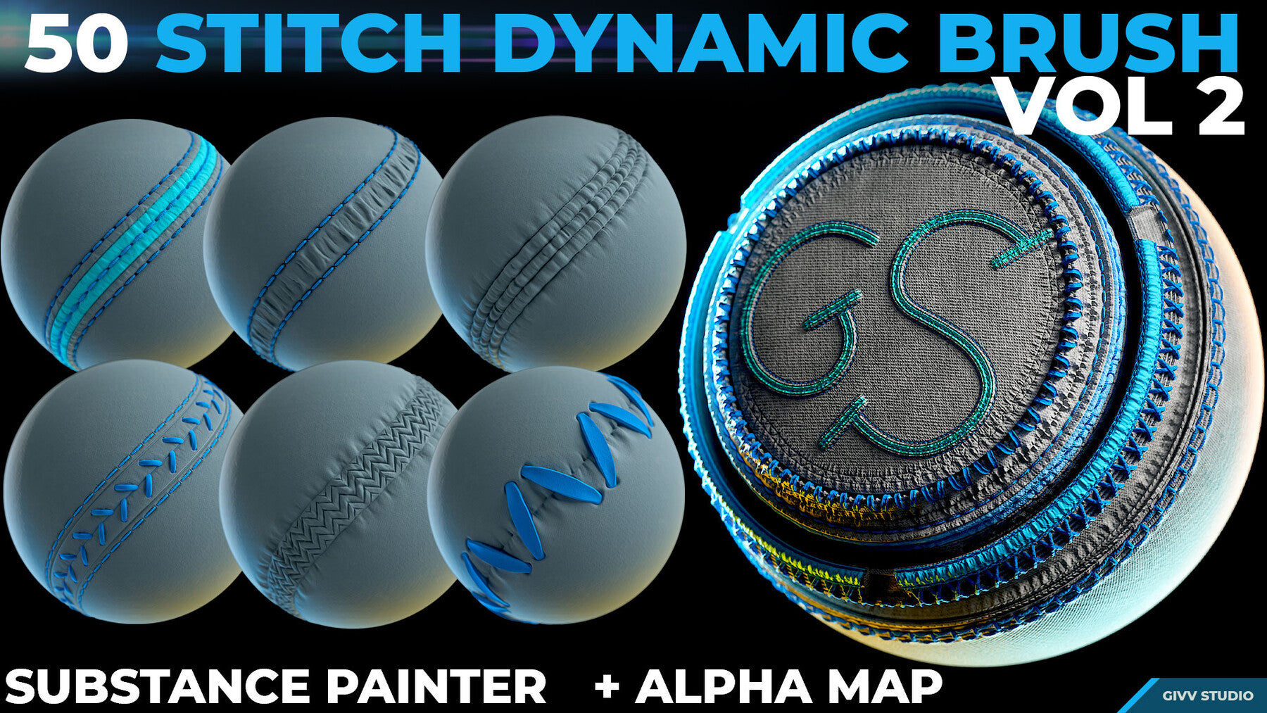 Dynamic Brush - Stitches and Seam VOL 2 (.sbsar) + (.png alpha included)