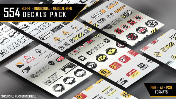 554 DECALS COLLECTION [Sci-Fi, Industrial, Medical,info, Military] Complete PACK