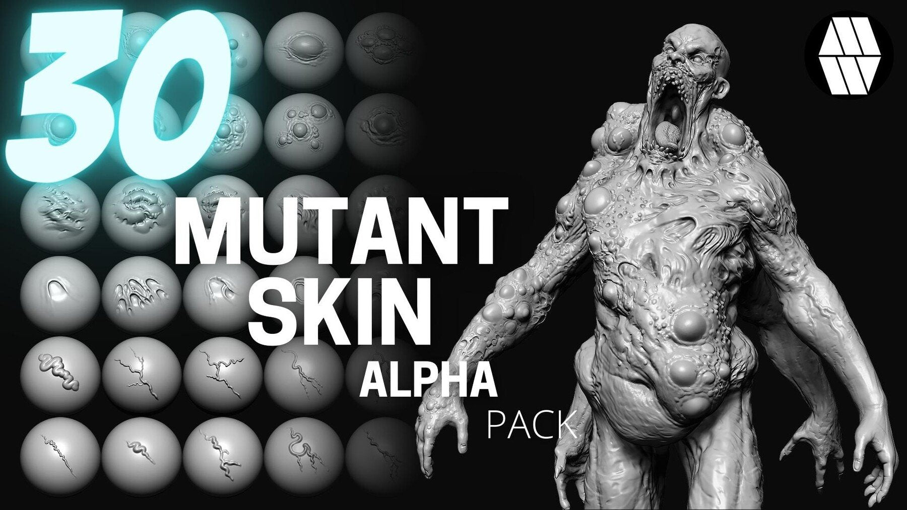 30 Mutant Skin Alphas and VDM Brushes - Custom made Skin Alphas to use in ZBrush