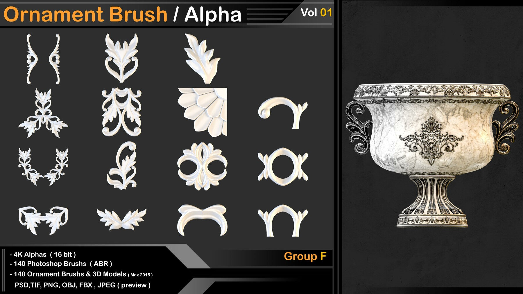 Ornament Kitbash Brushes/ Alpha / 3D Models / IMM vol 01