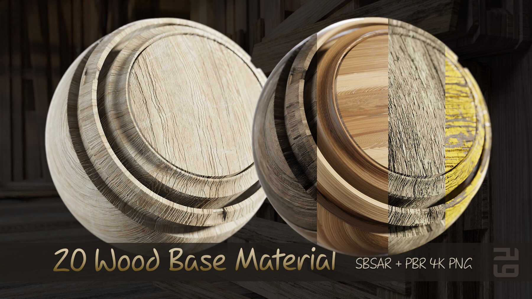 20 Wood Base Materials SBSAR + 4K PNG