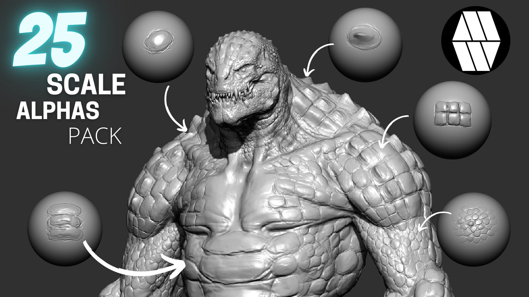 25 Scale Alphas and VDM Brush - Custom made Reptile Alphas to use in ZBrush - Commercial Licence