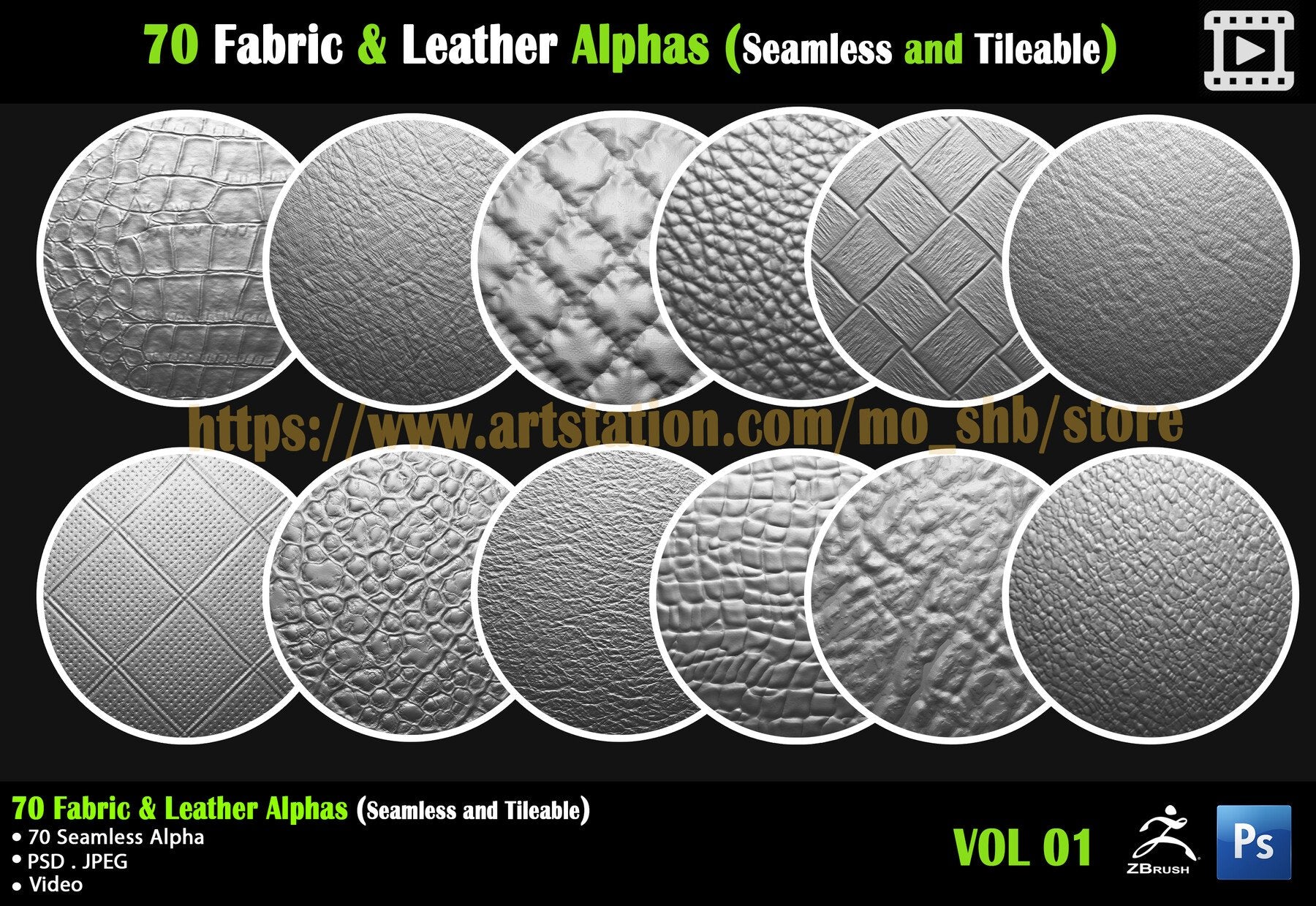 70 Fabric & Leather Alphas (Seamless and Tileable) + Video