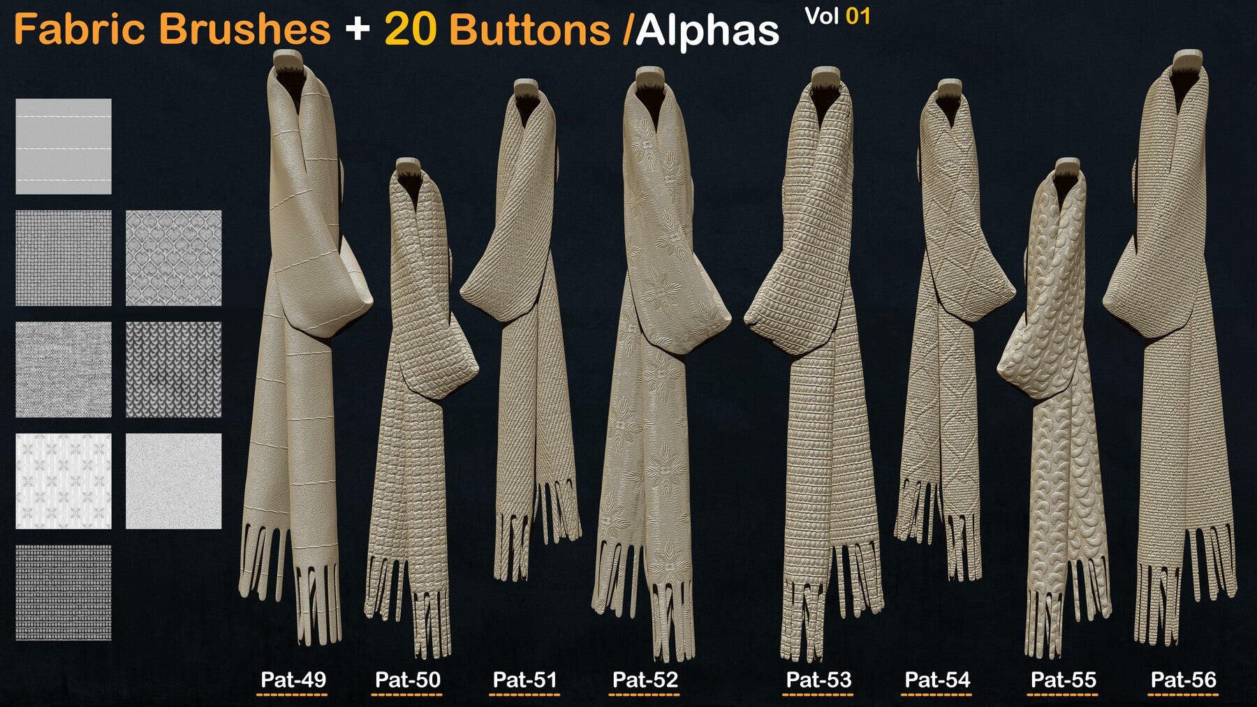 Fabric Textures+20 Buttons / Alphas Vol 01