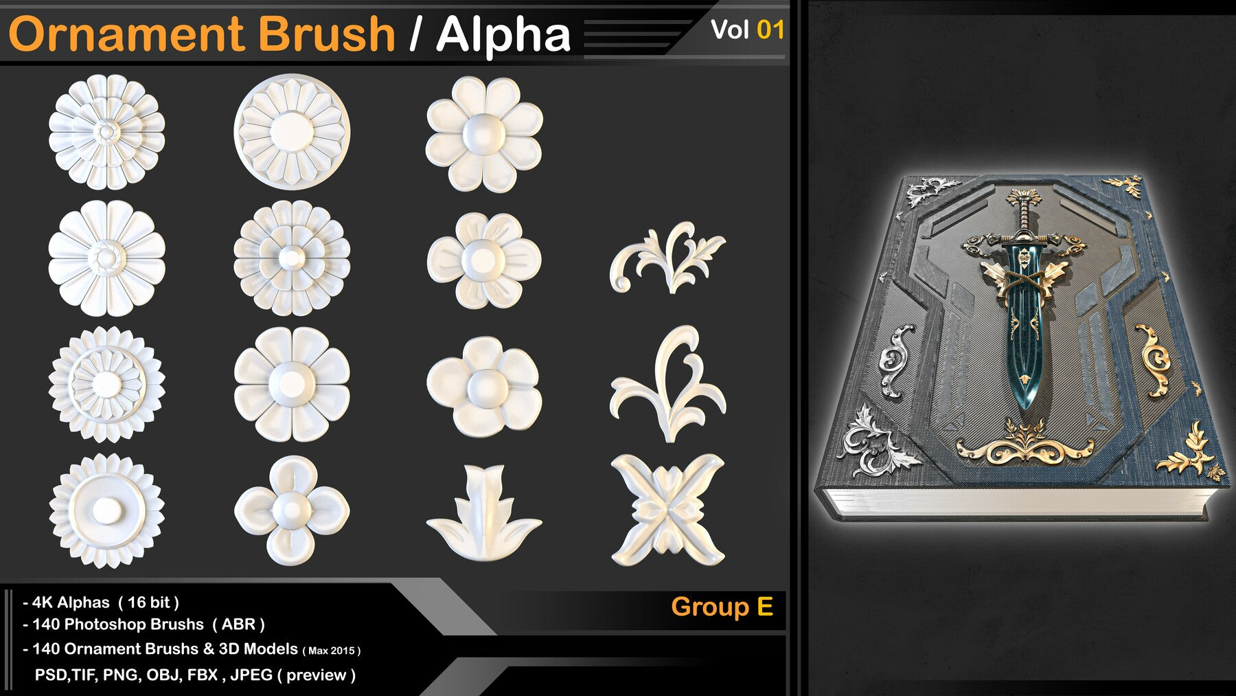 Ornament Kitbash Brushes/ Alpha / 3D Models / IMM vol 01