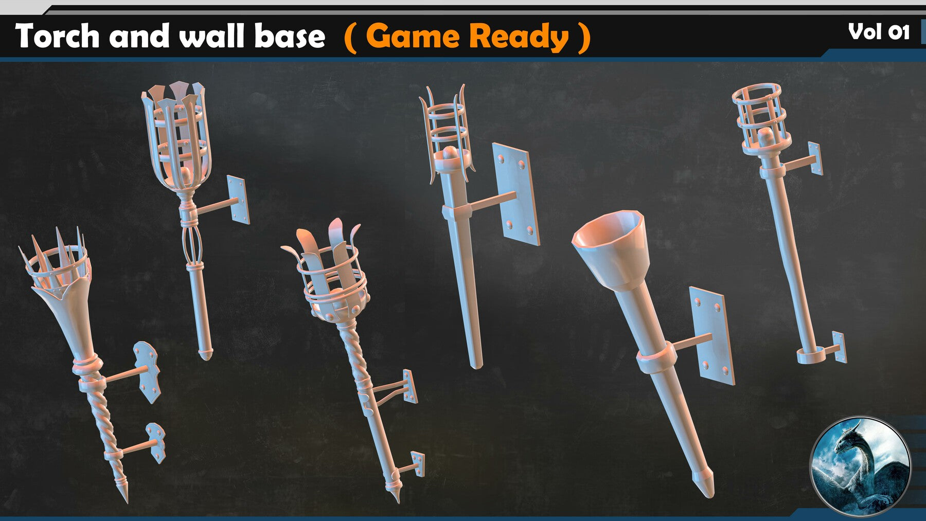 30 Torch Base Mesh (Game Ready) + 10 wall base