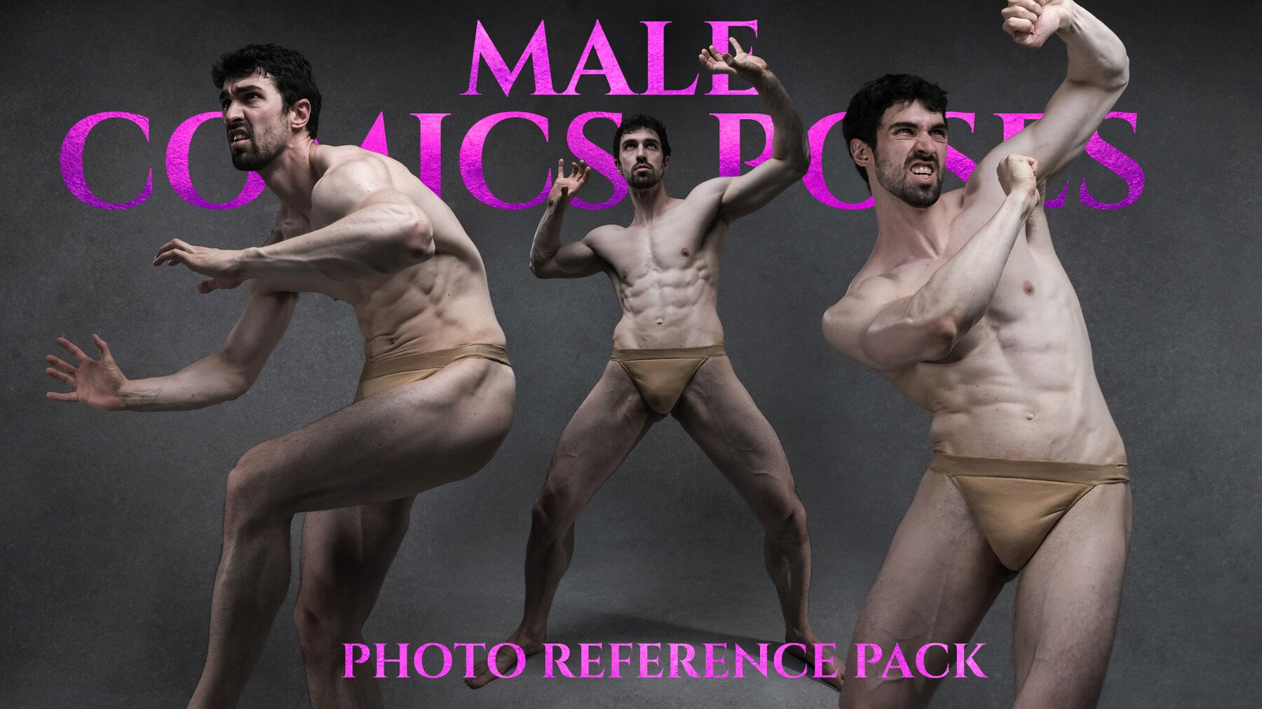 (A) Male Comics Poses - Reference Photo Pack For Artists 532 JPEGs