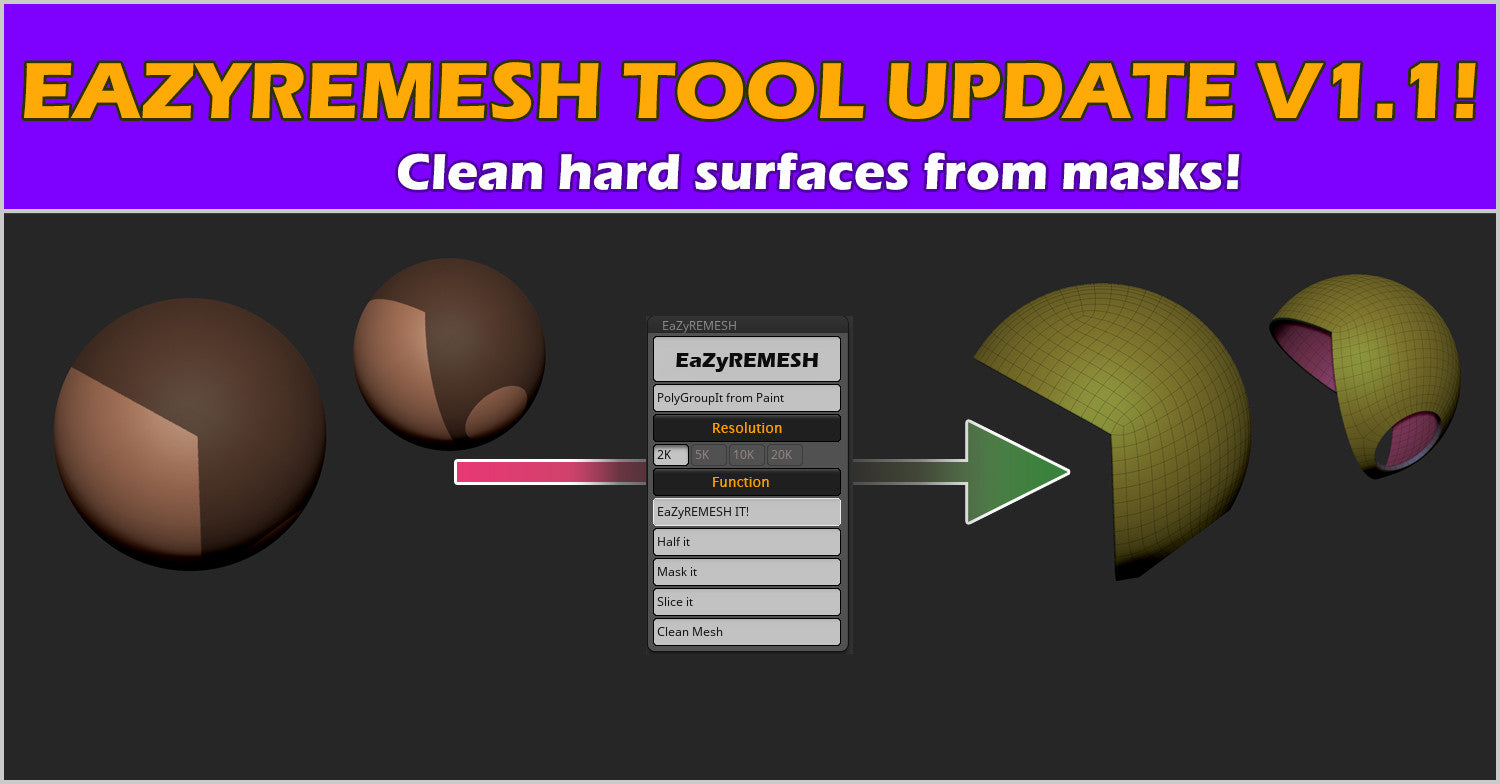 EaZyremesh Tool! A retopology plugin for Zbrush. All Versions.