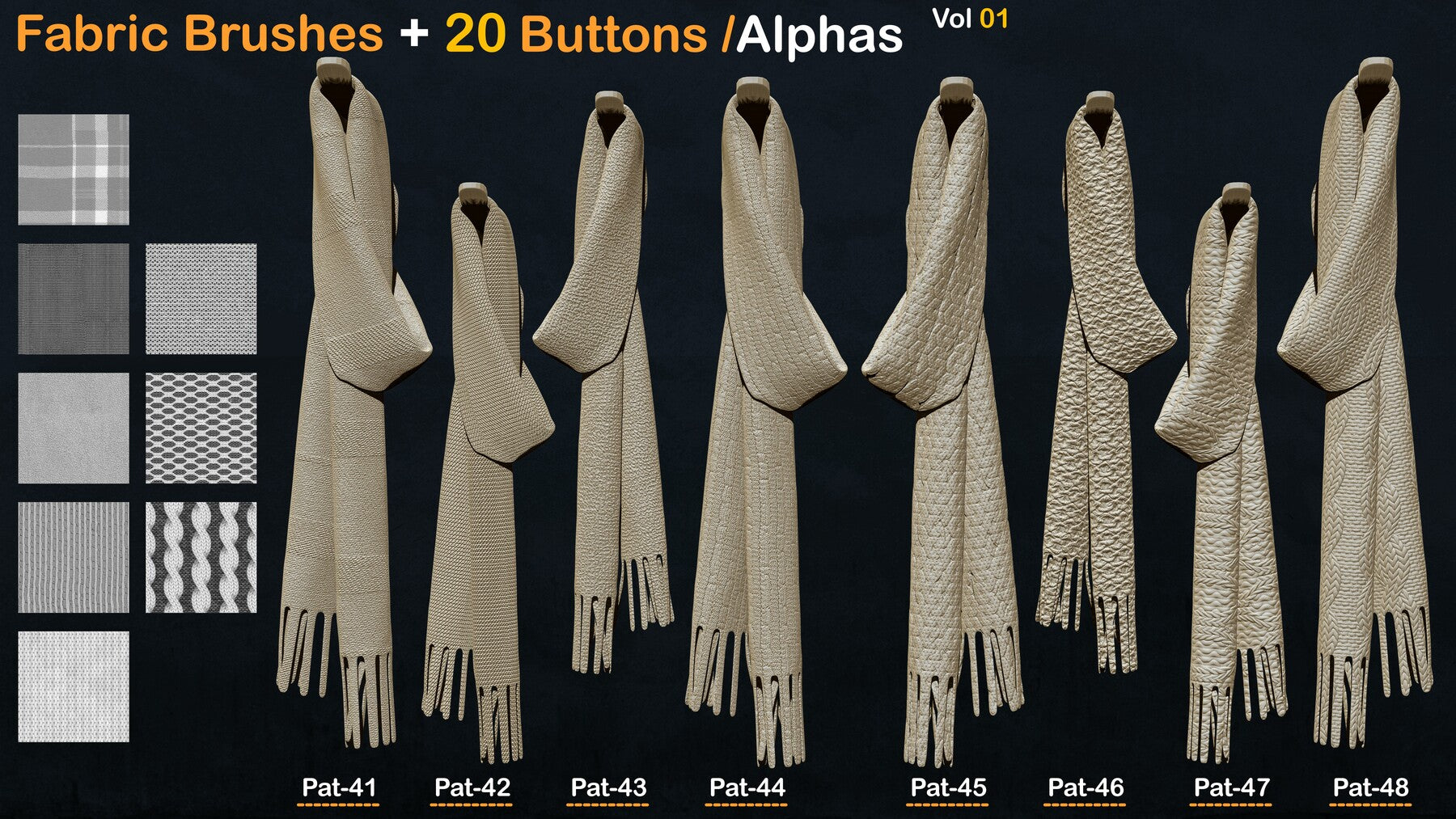 Fabric Textures+20 Buttons / Alphas Vol 01