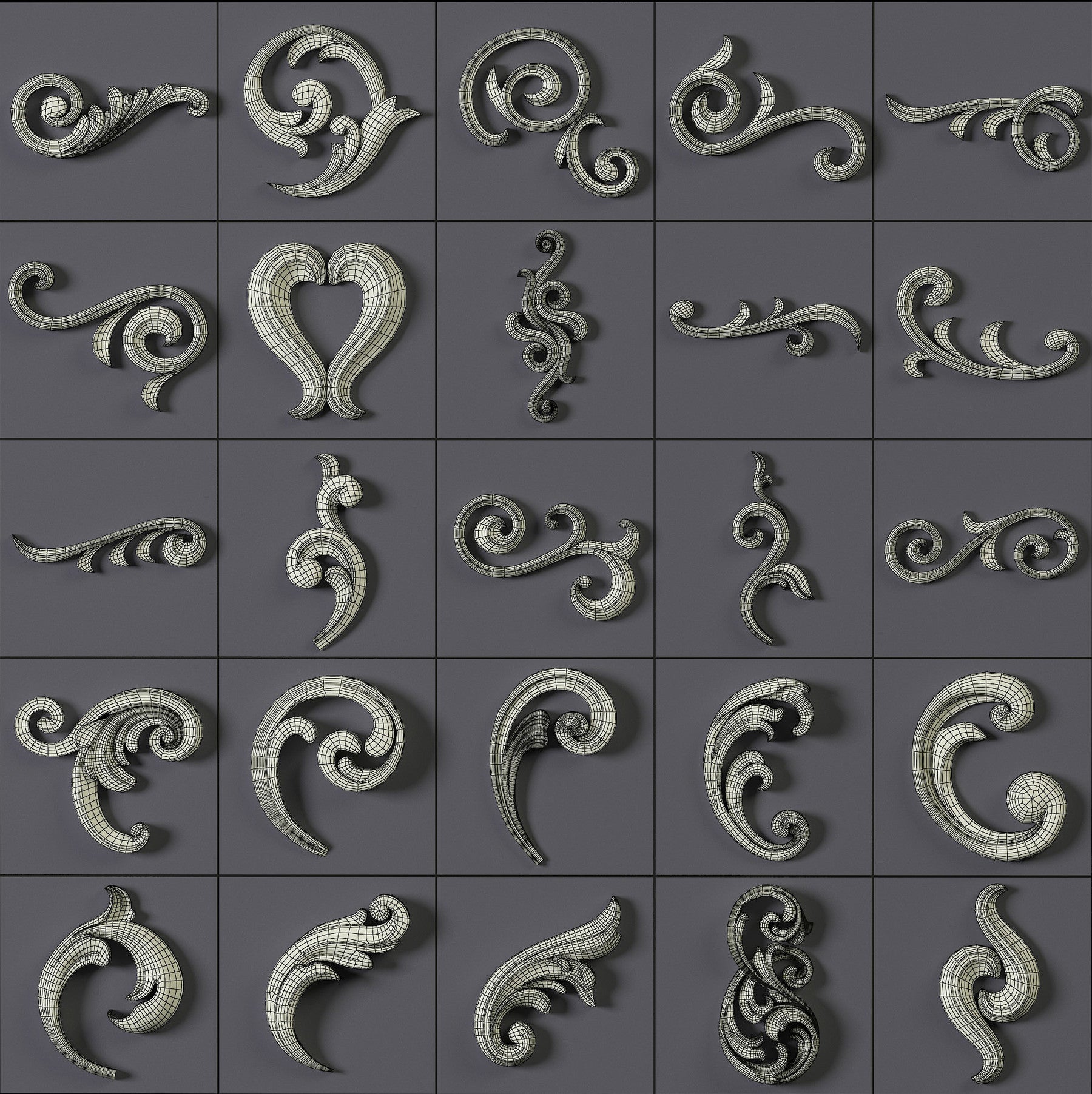 150 Ornament Brushes, 4K Alphas and 3D Models, Vol.01