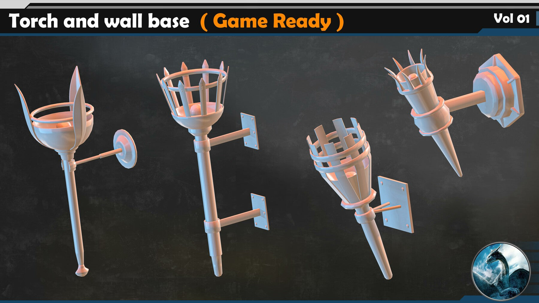 30 Torch Base Mesh (Game Ready) + 10 wall base