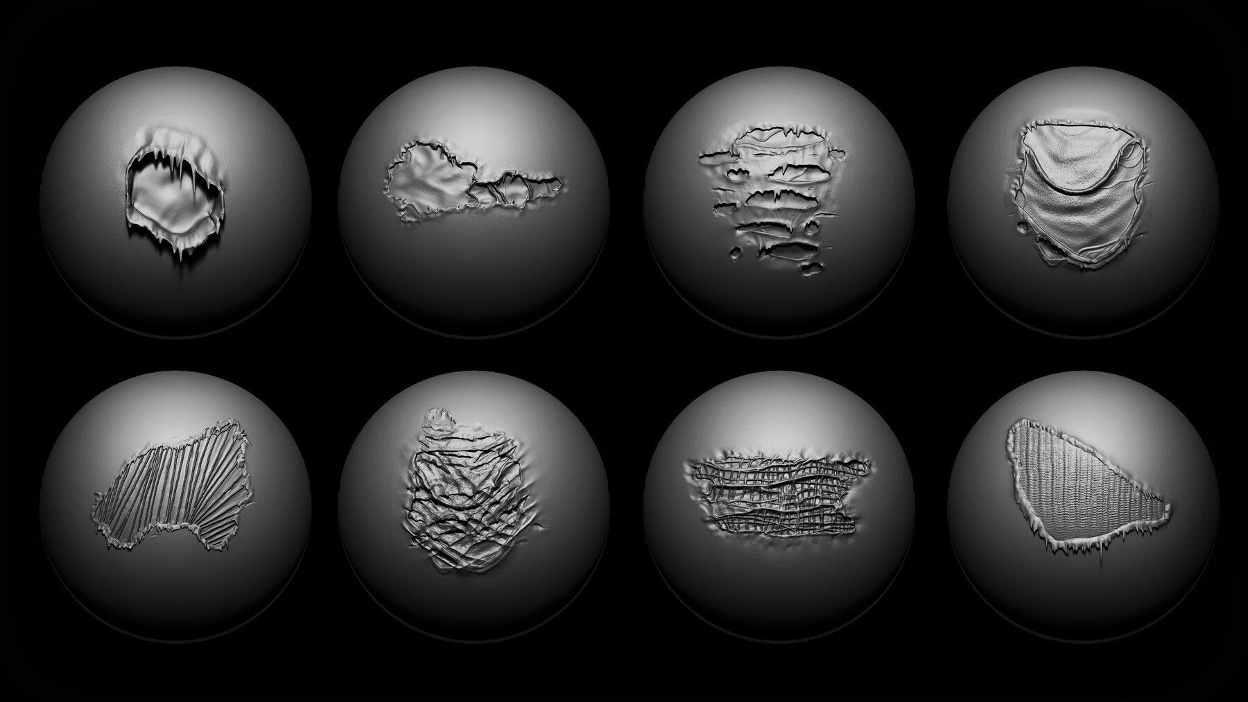 Zbrush + Blender - 40 Cloth Damage Brushes