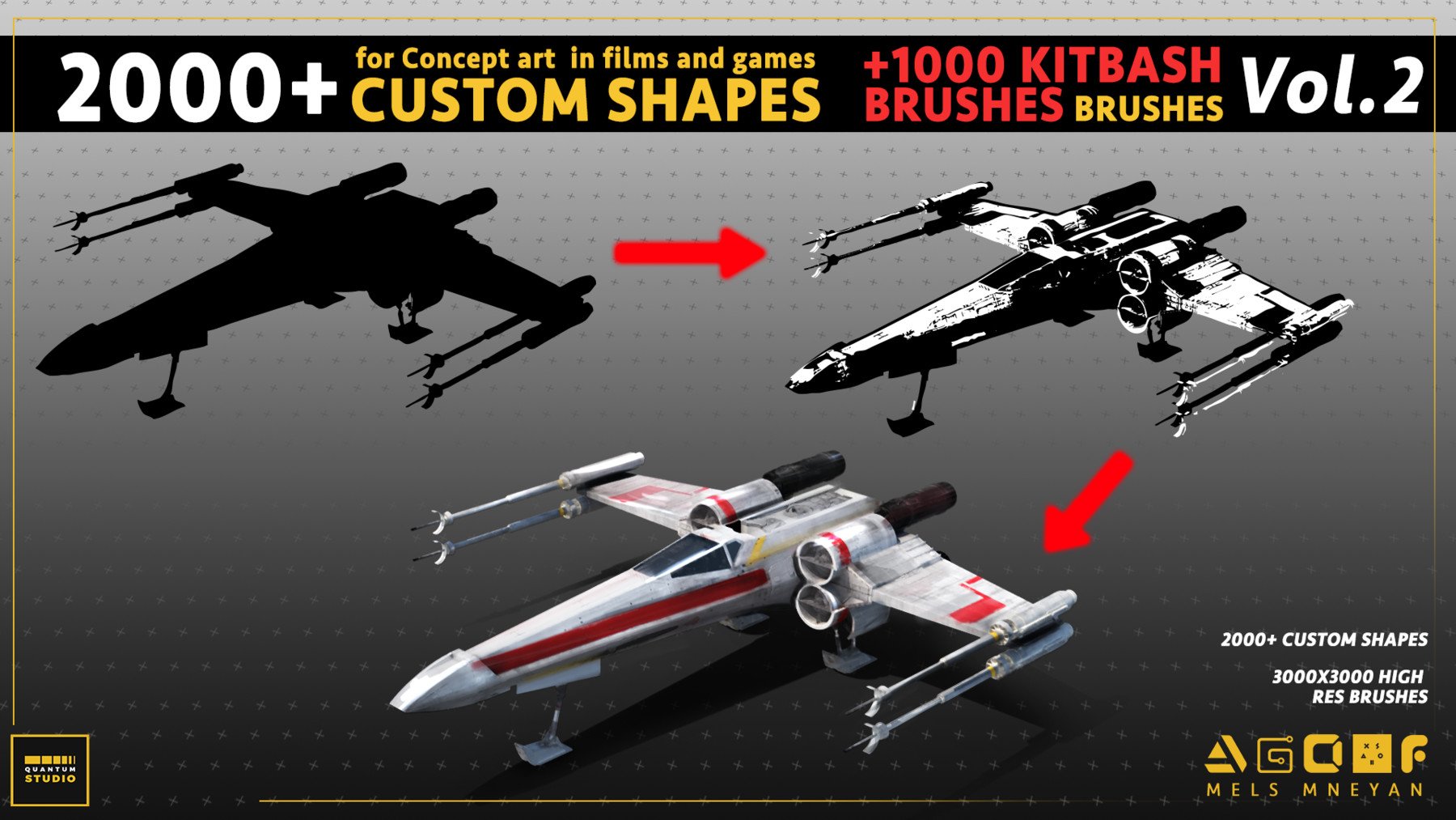 2000+Custom Shapes 1000+Kitbash Brushes for Concept Art(DEMO VIDEO) Mega Pack vol.2