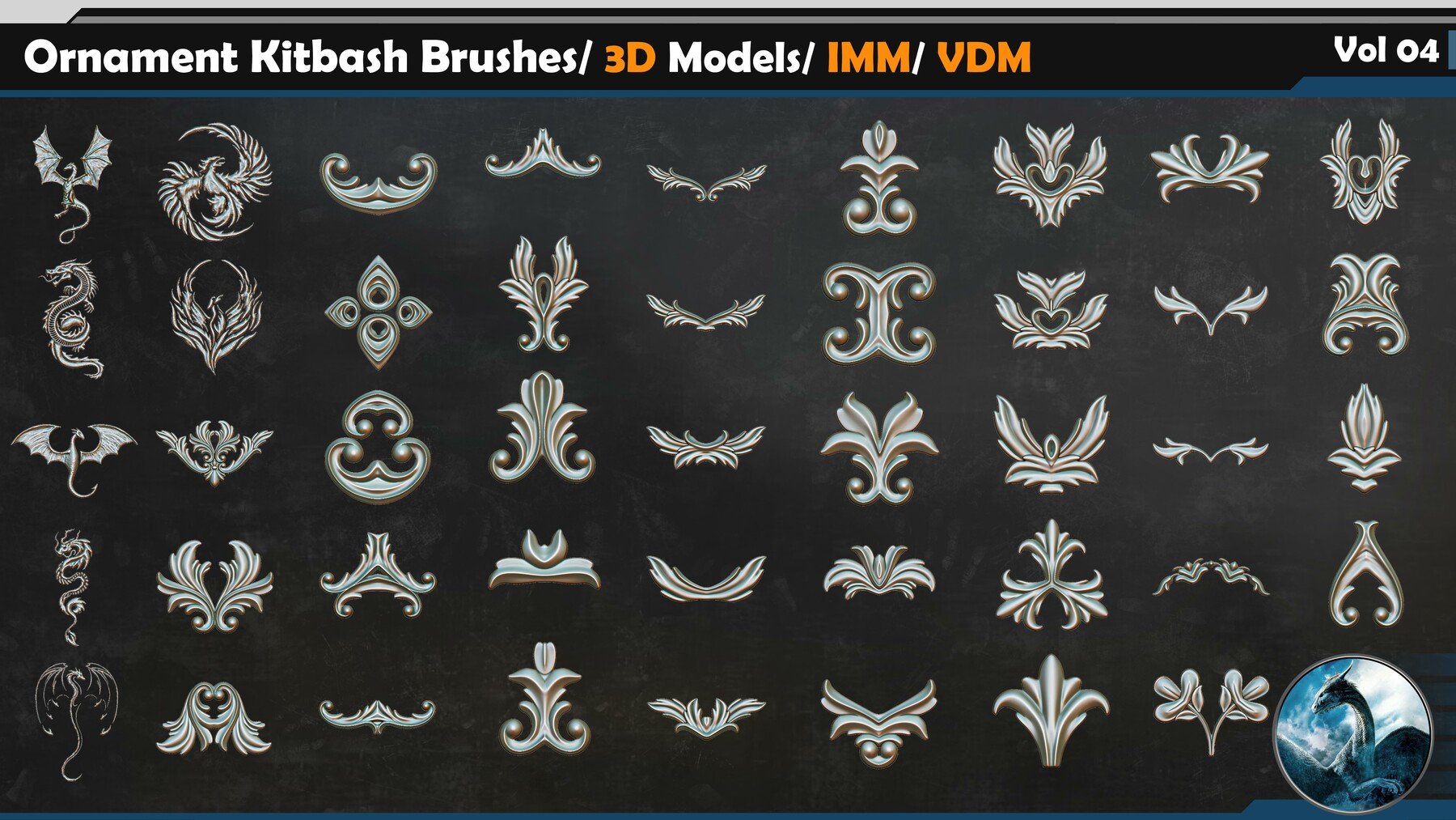 Ornament Kitbash Brushes/ 3D Models/ IMM/ VDM Vol 04