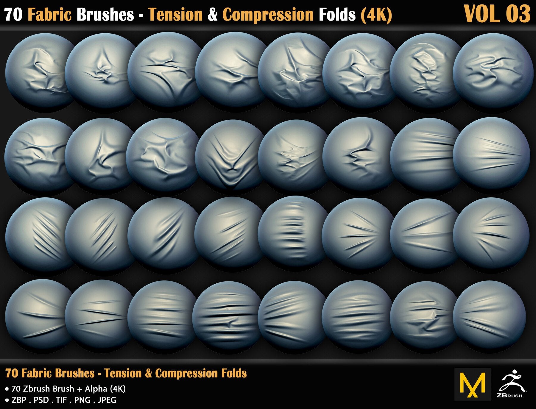 70 Fabric Brushes - Tension & Compression Folds - 4K (VOL 03)