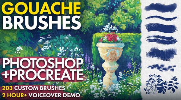 Hand-painted Gouache Brushes for Photoshop and Procreate