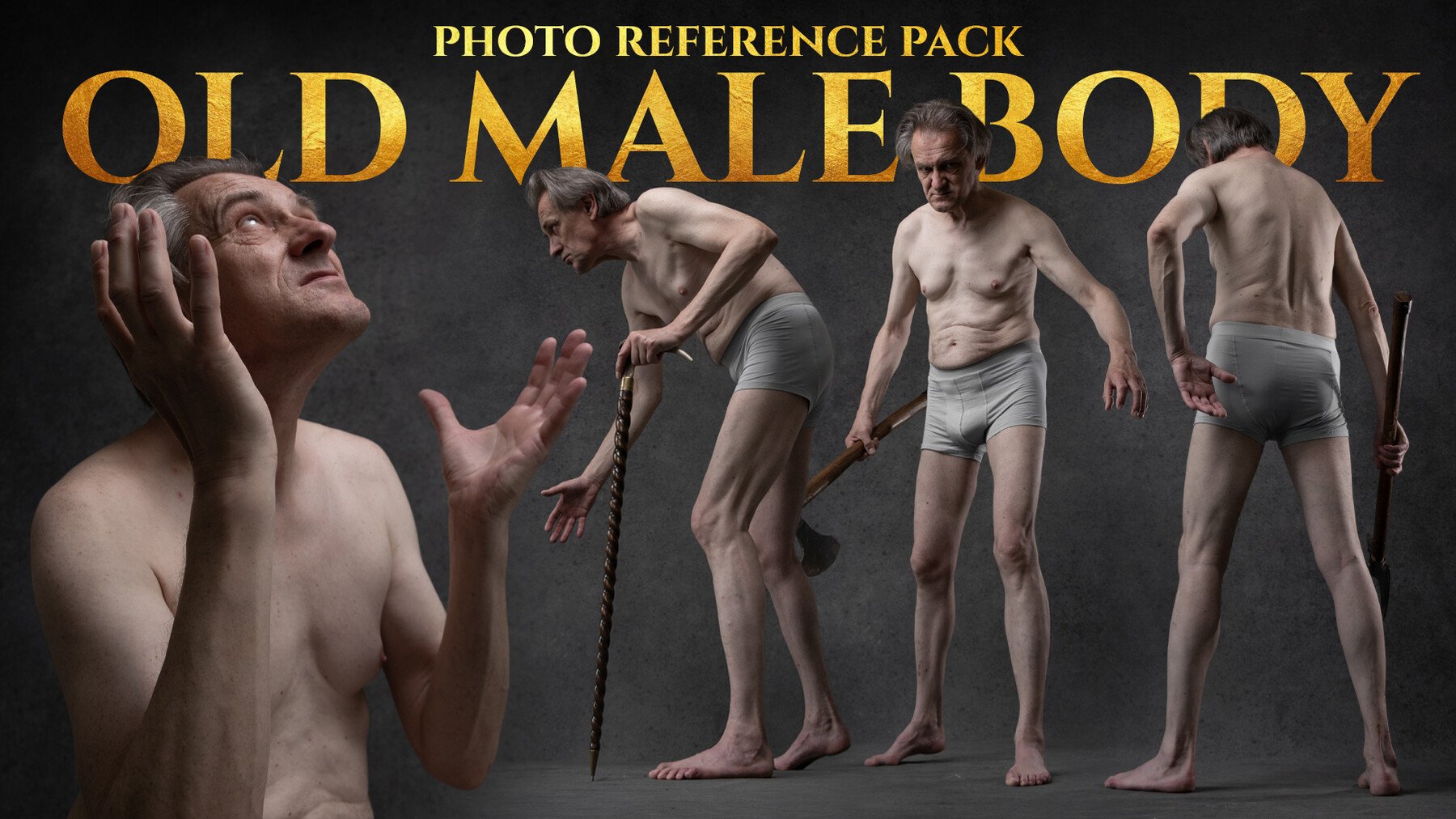 Old Male Body - Reference Photo Pack For Artists 211 JPEGs