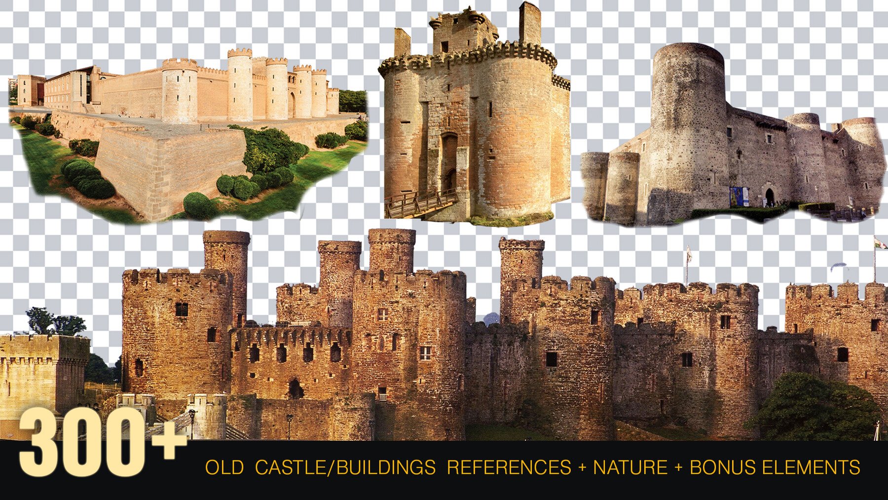 300+Old Castle/Buildings reference Pack+Nature+Bonus [Transparent BG] Perfect For Matte Painting And Photobash