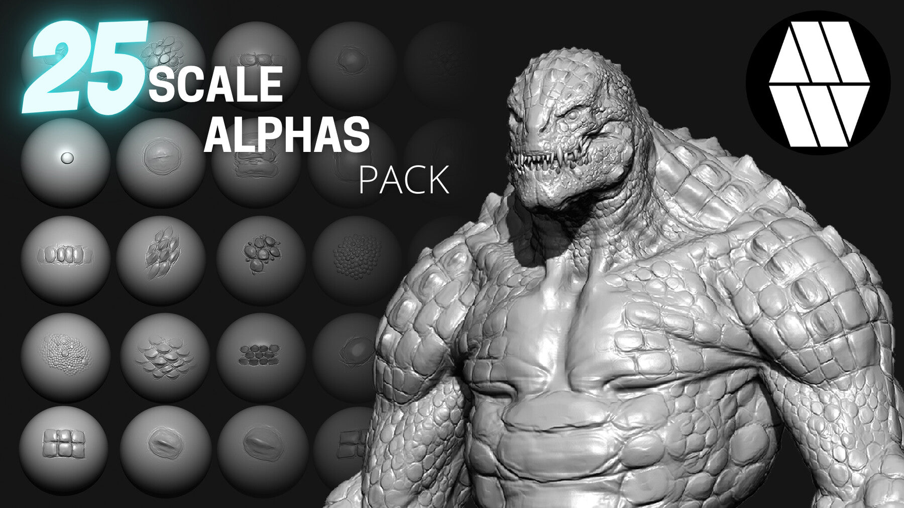 25 Scale Alphas and VDM Brush - Custom made Reptile Alphas to use in ZBrush - Commercial Licence