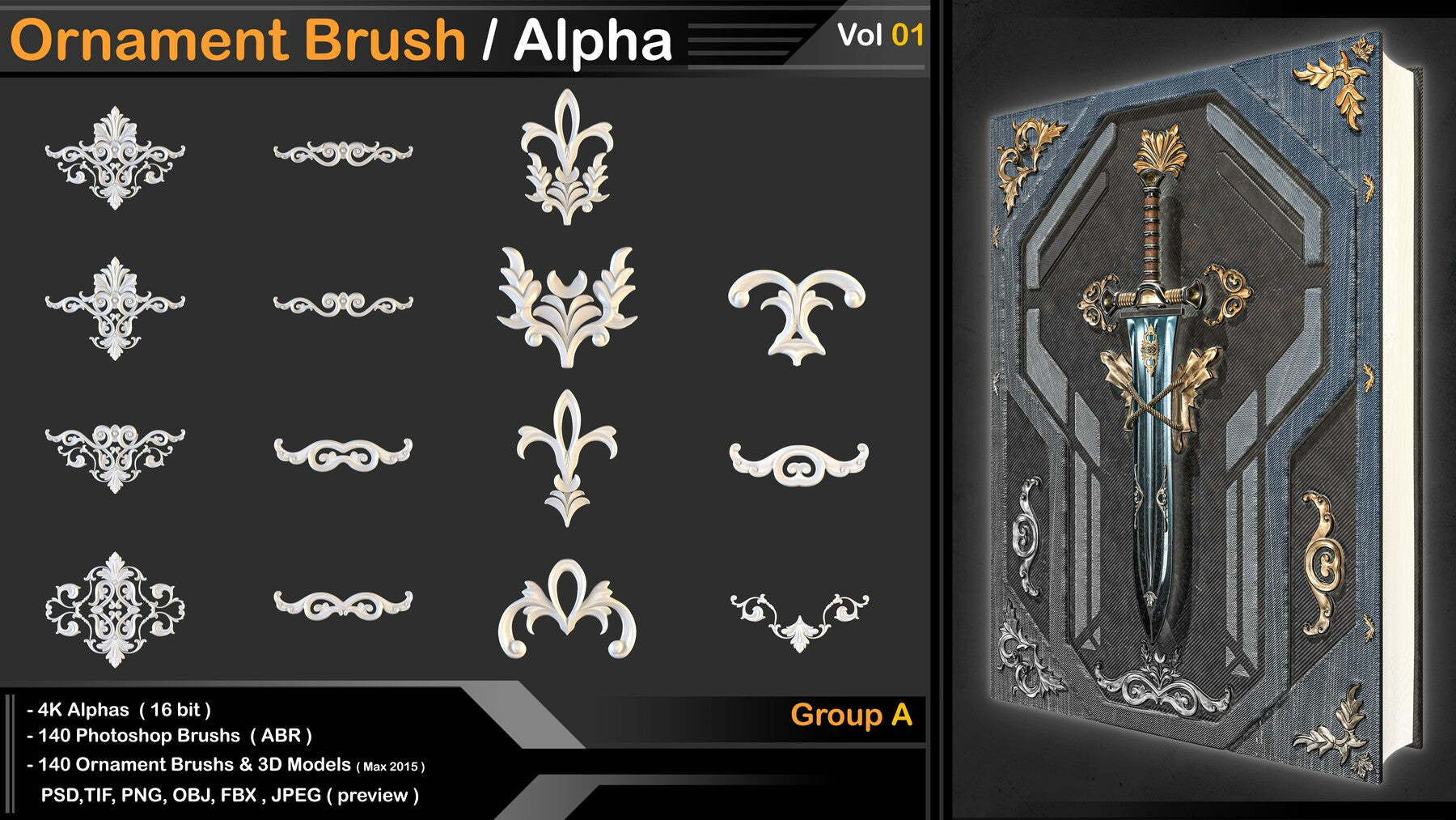 Ornament Kitbash Brushes/ Alpha / 3D Models / IMM vol 01