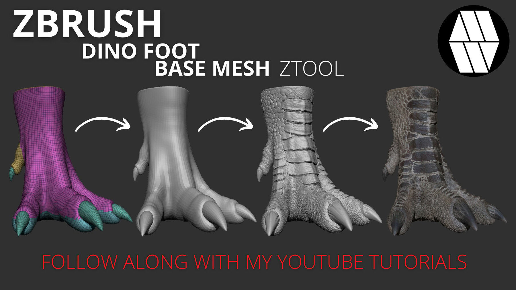 ZBRUSH - Dino Foot Base Mesh - ZTool (with basic UVs)