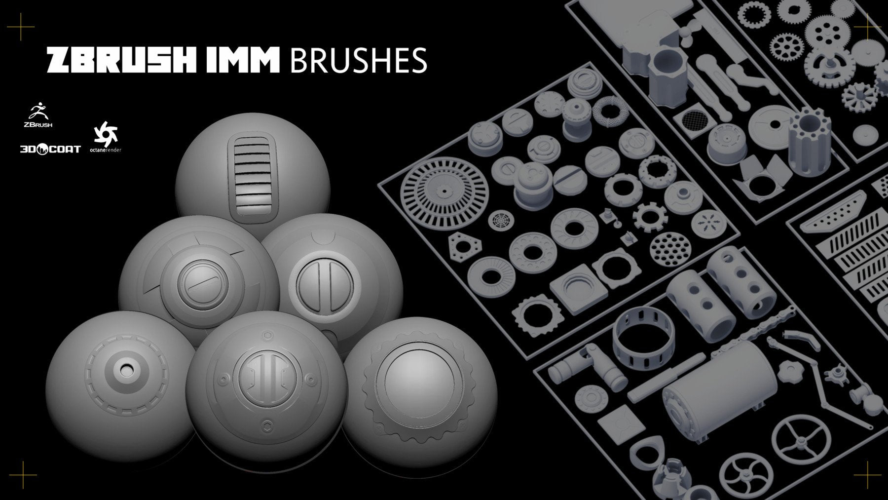 100+ Steampunk KITBASH PACK (Zbrush IMM Brushes) Game ready topology