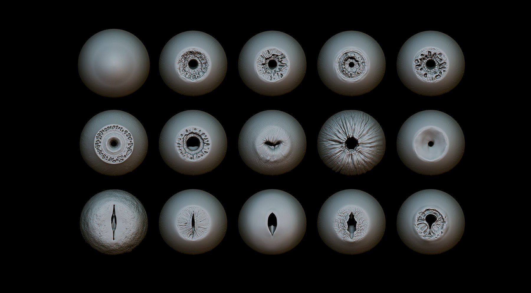 EYES - 28 Zbrush VDM creature eyes + 15 Eyeballs IMM brush