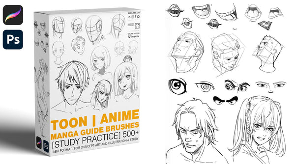 TOON | ANIME MANGA GUIDE BRUSHES [500+STUDY PRACTICE]