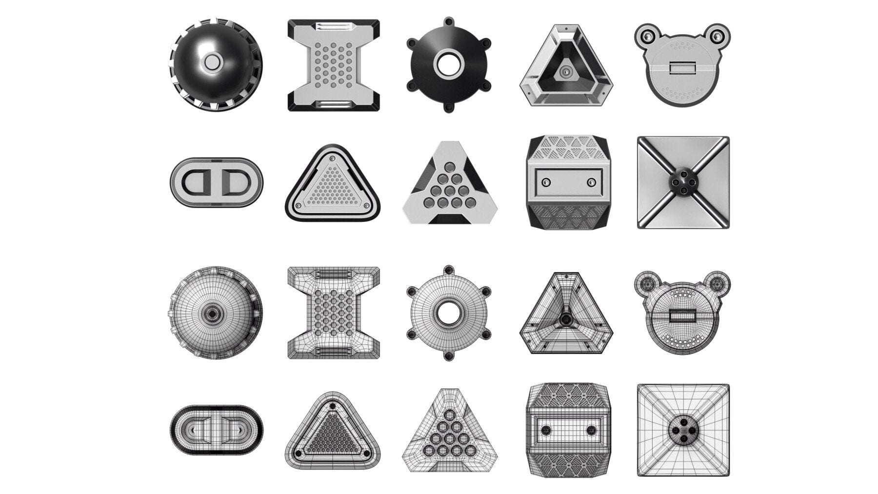 50+ Round Hard Surface Kitbash elements [Production Topology]