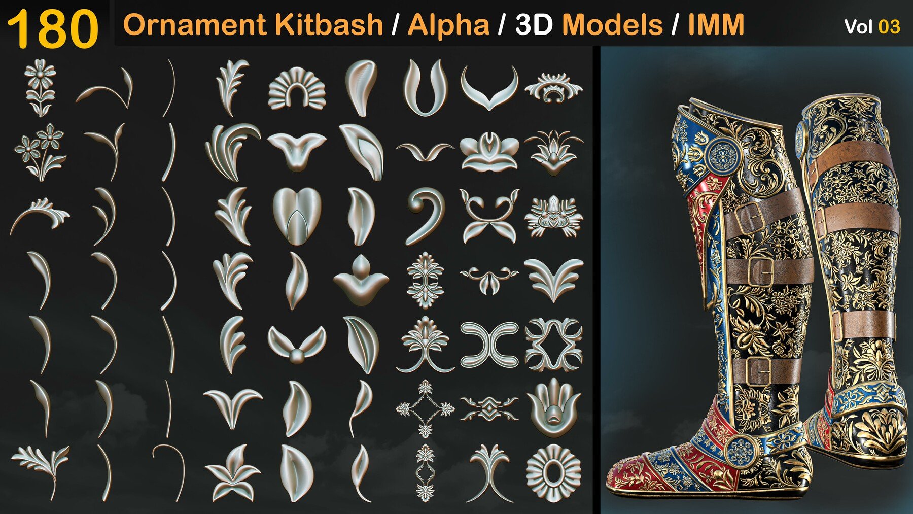 Ornament Kitbash Brushes/ Alpha / 3D Models / IMM vol 03